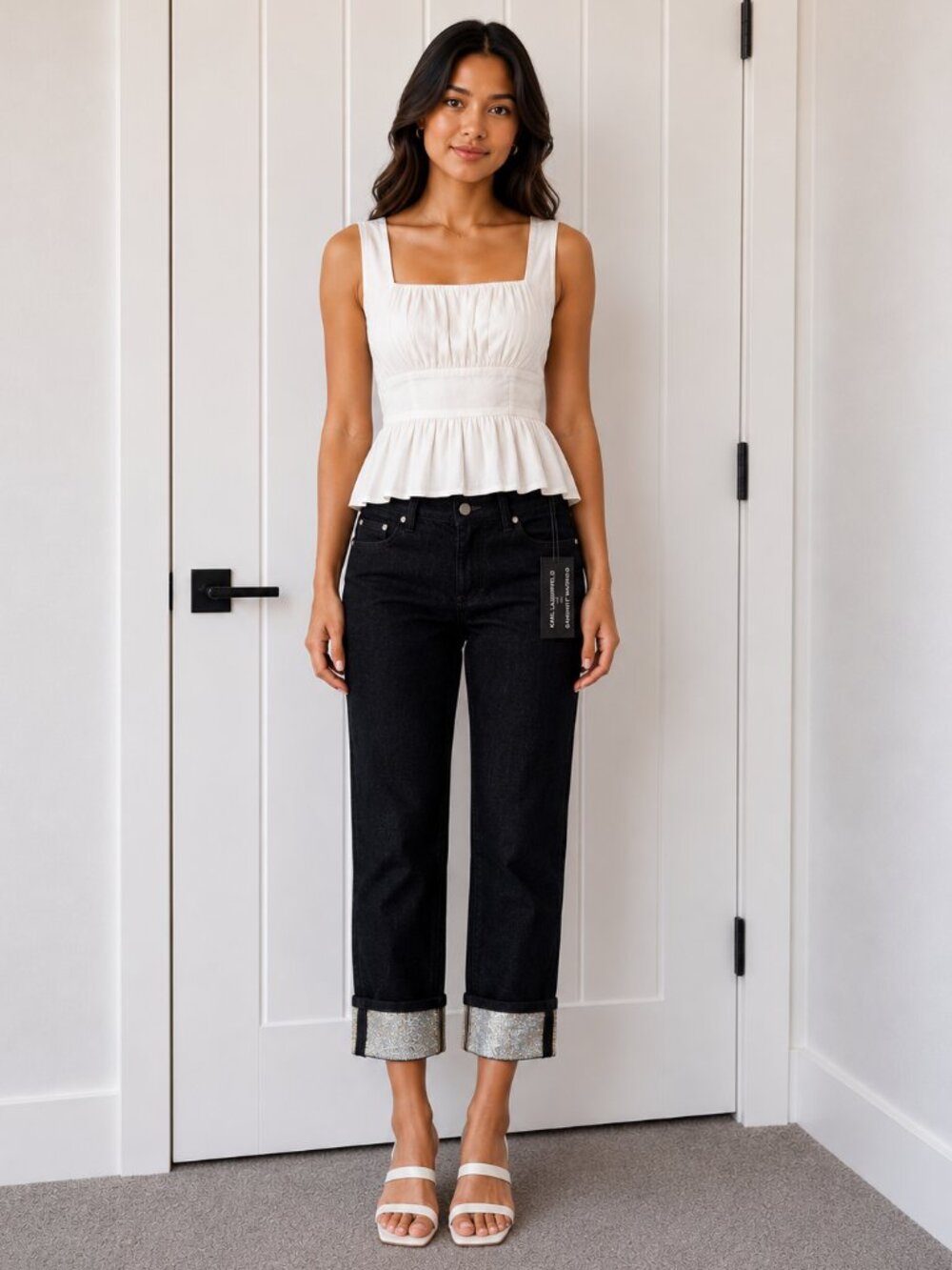 Karl Lagerfeld Paris Rhinestone Cuff Jeans NWT